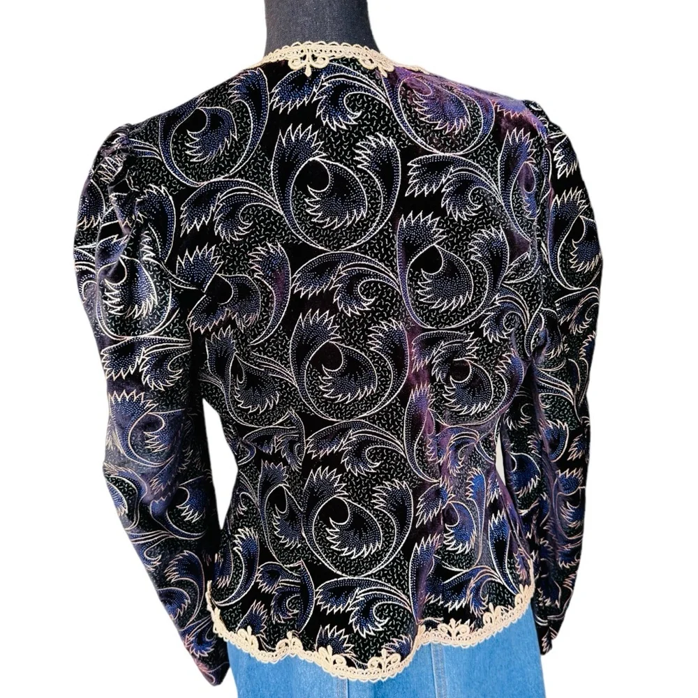 Scott McClintock Vintage Black Velvet Puffer Gold Trim  Blazer 80s Jacket - Picture 5 of 10